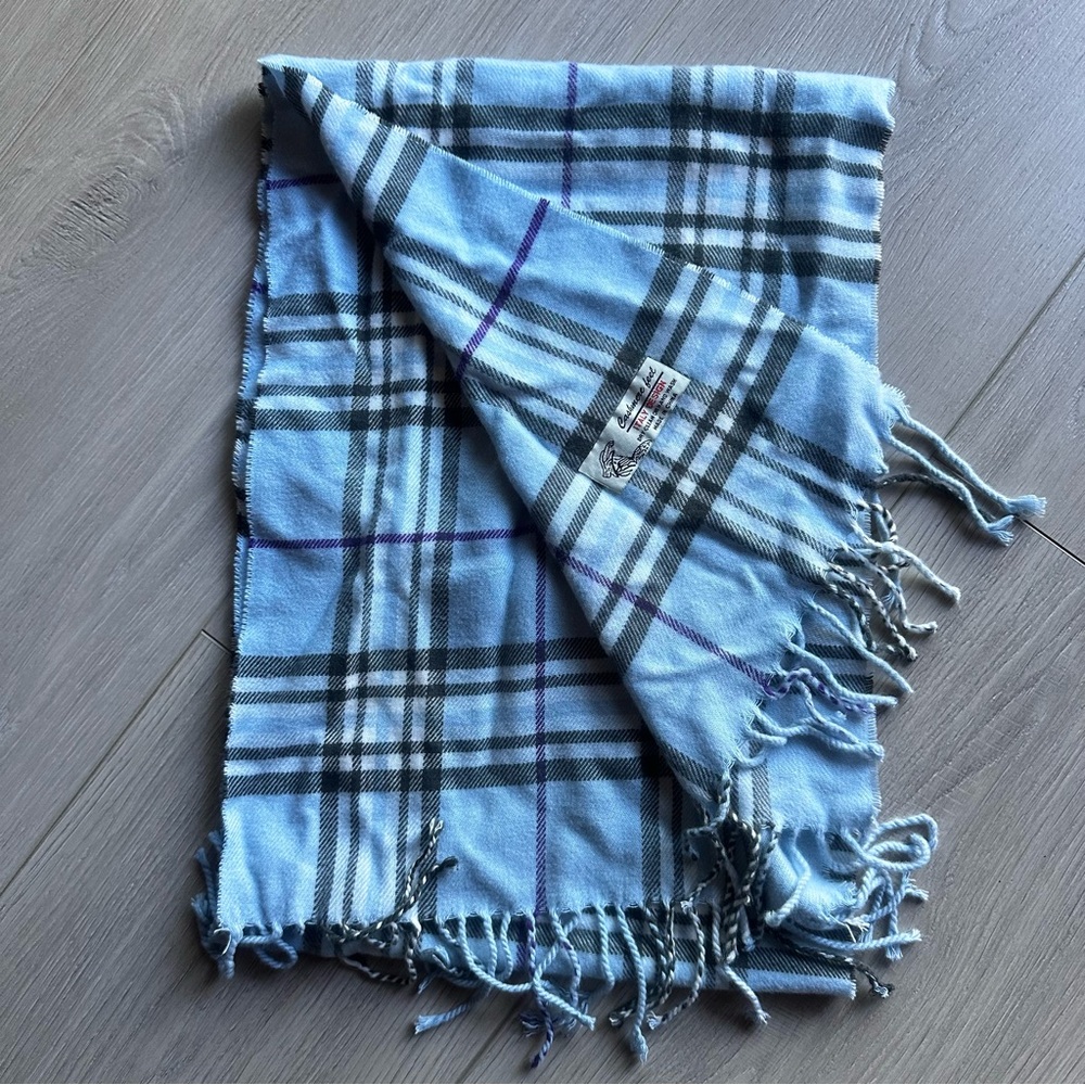 ITALY DESIGN Cashmere Feel Blue and Purple Soft Plaid Scarf 12 x 66